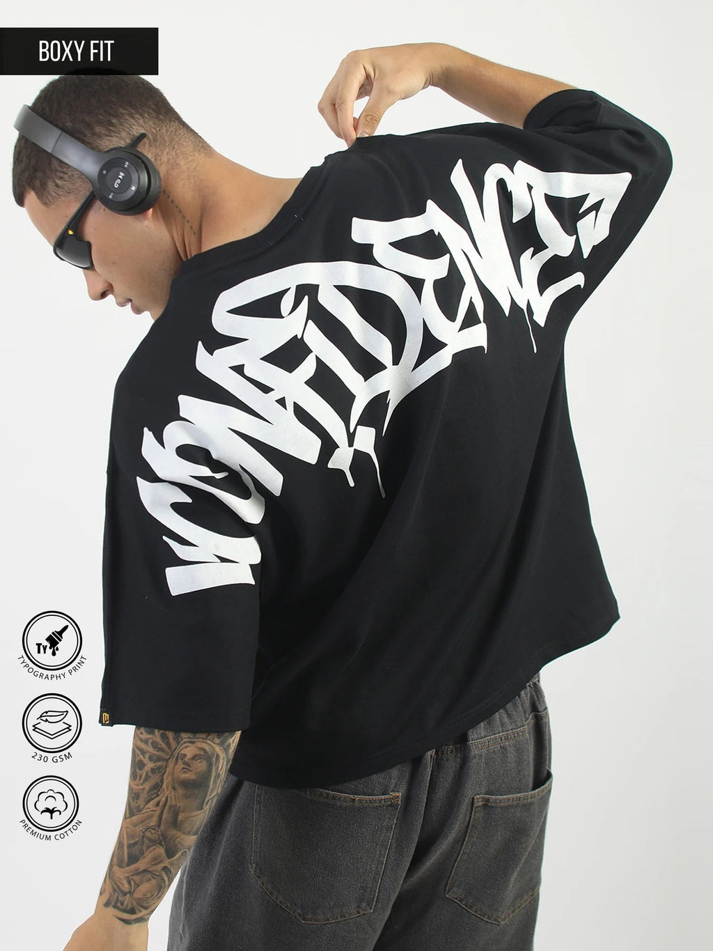 Black Confidence Half Sleeve Boxy T-Shirt