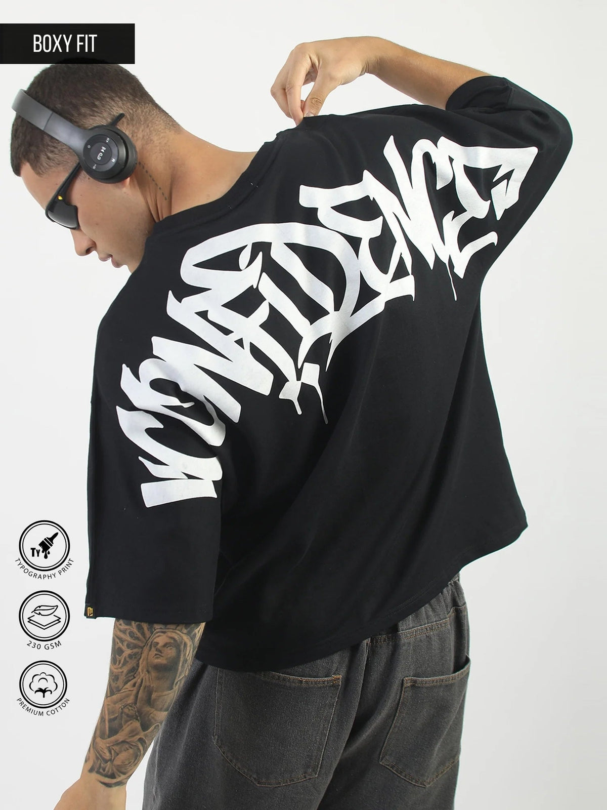 Black Confidence Half Sleeve Boxy T-Shirt