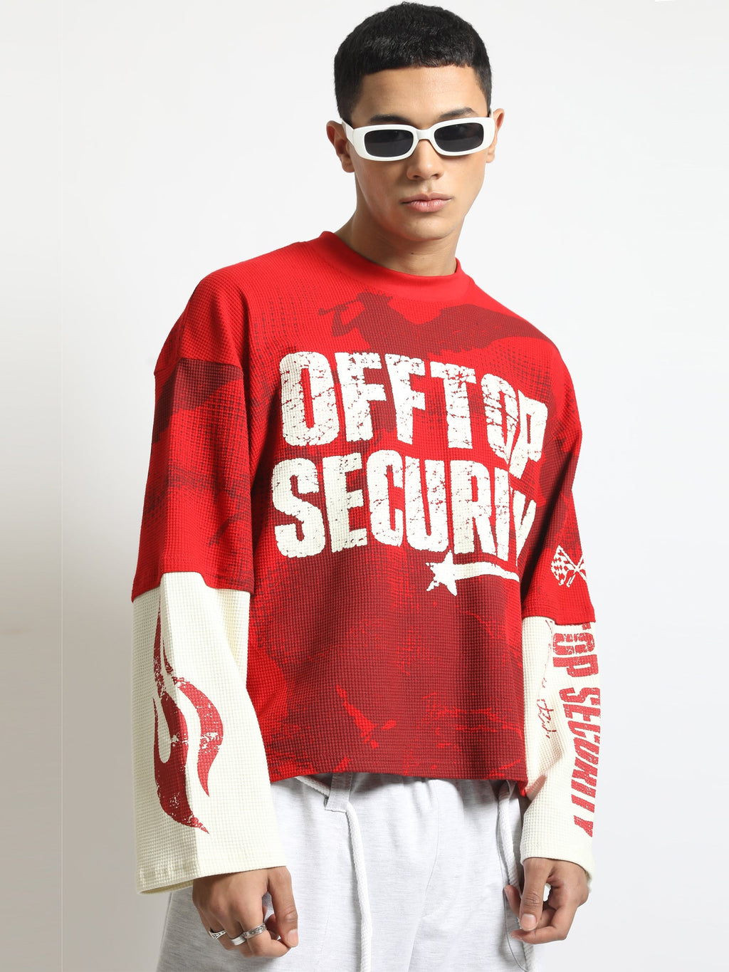 Offtop Security Red, Cream Doctor Sleeve Waffle T-Shirt