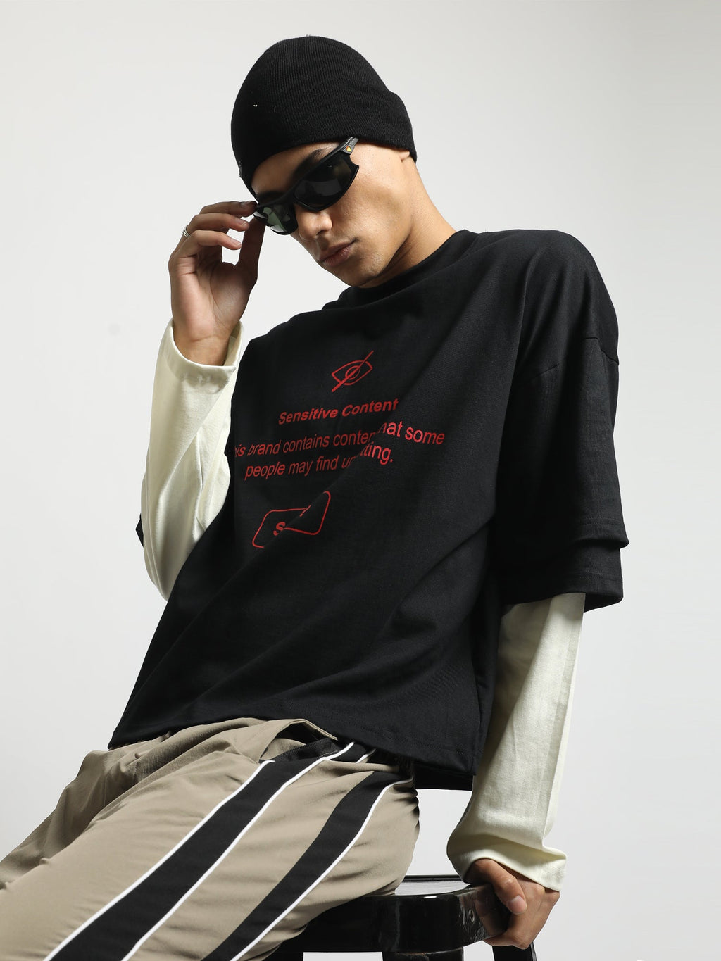 Sensitive Black, Cream Doctor Sleeve T-Shirt