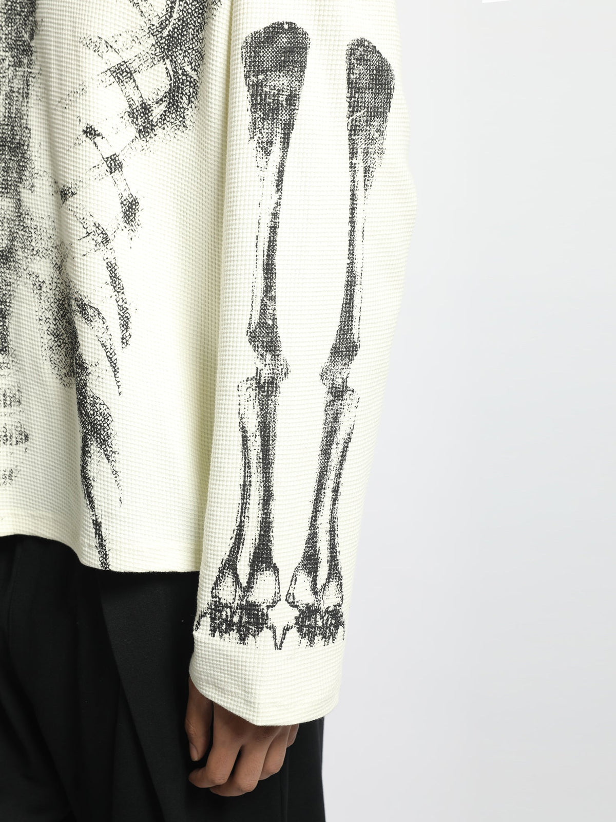 Cream Skeleton Full Sleeve Waffle T-Shirt