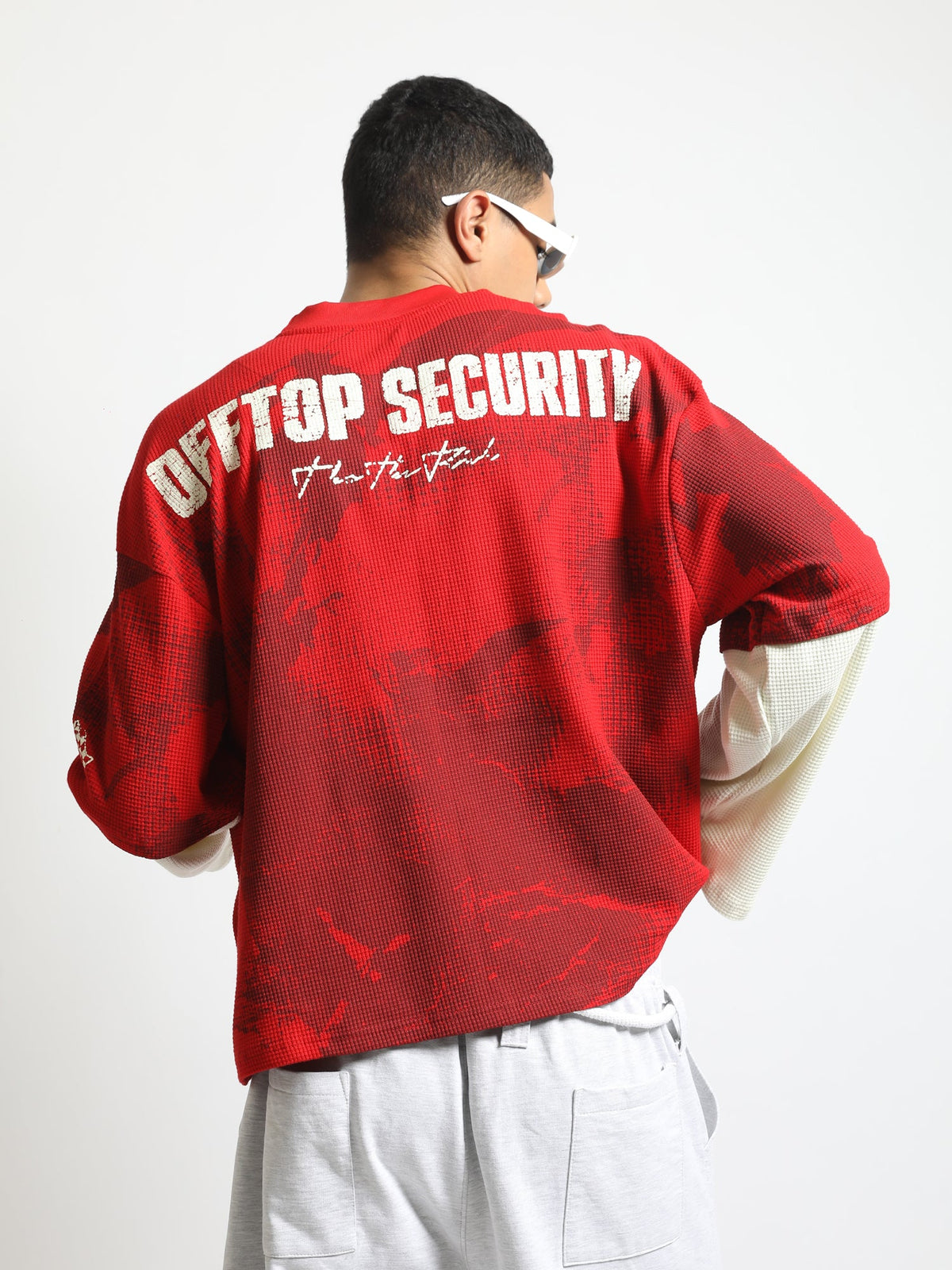 Offtop Security Red, Cream Doctor Sleeve Waffle T-Shirt