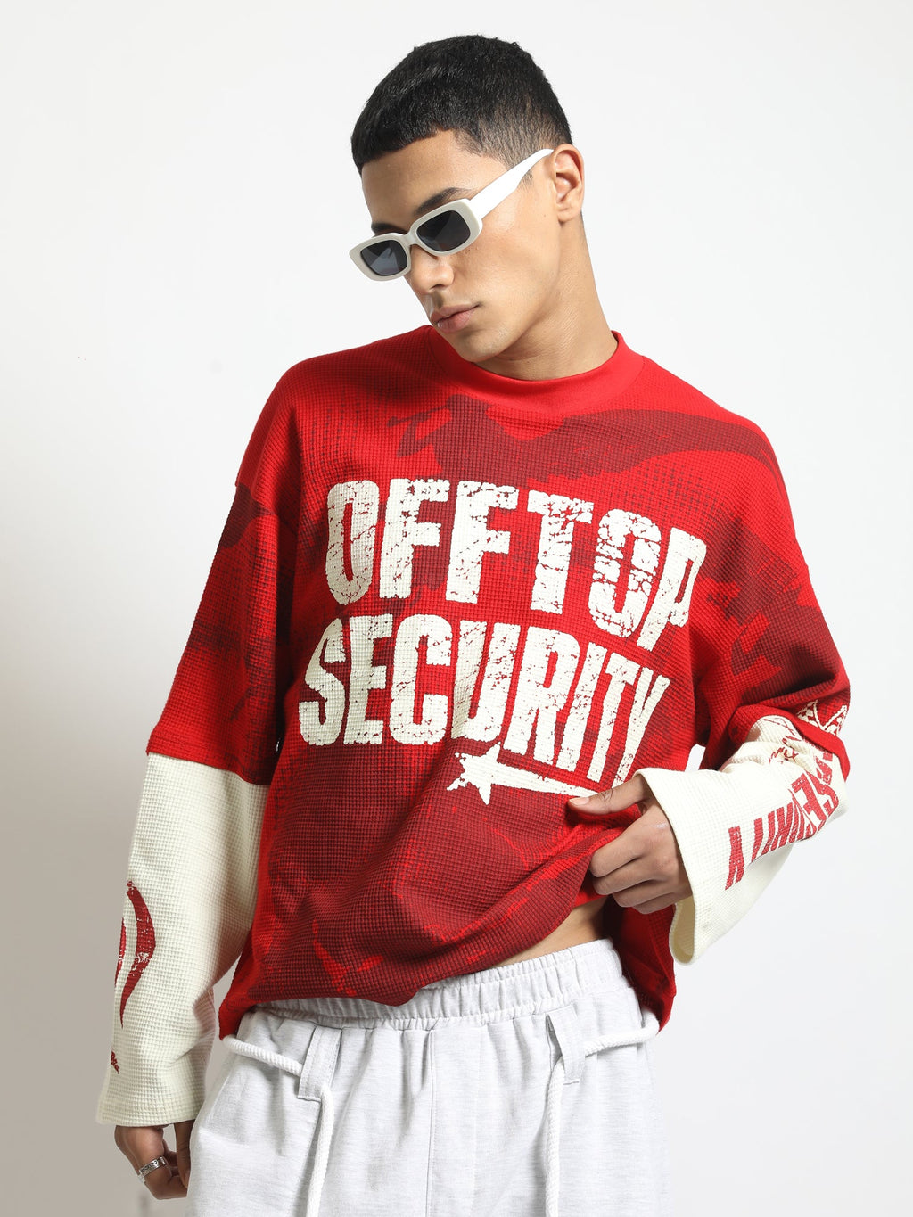 Offtop Security Red, Cream Doctor Sleeve Waffle T-Shirt