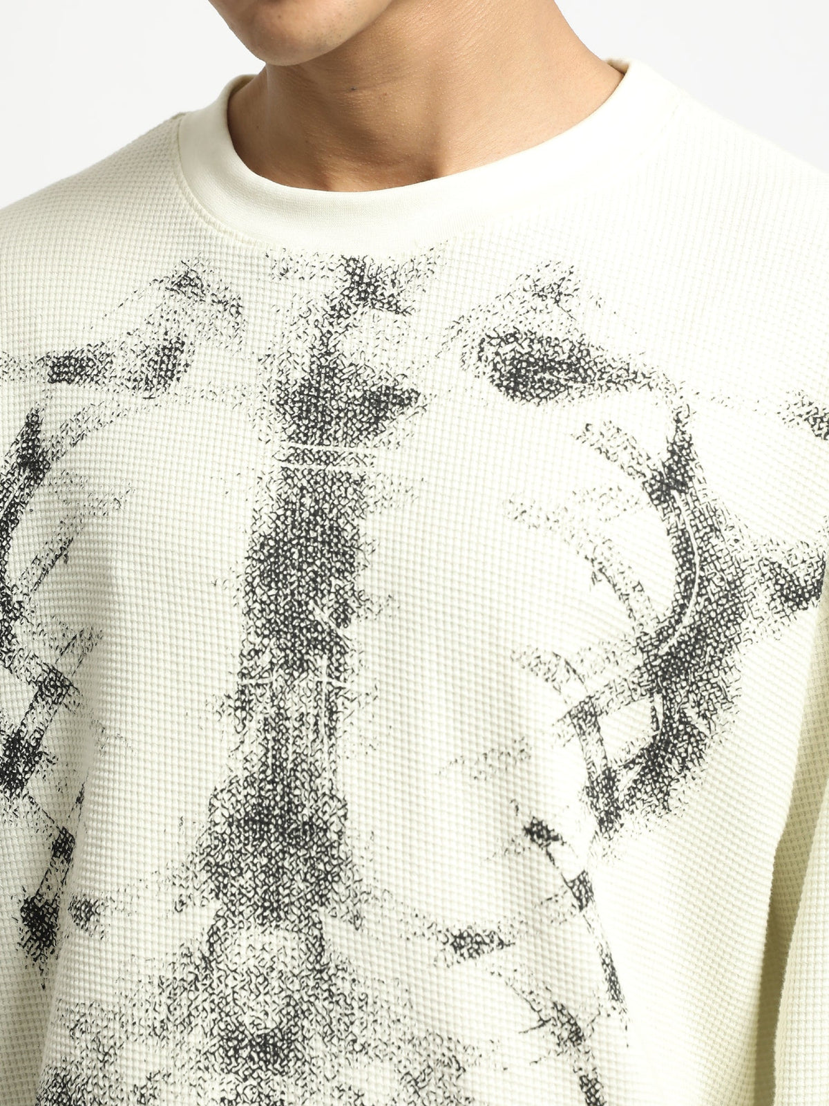 Cream Skeleton Full Sleeve Waffle T-Shirt