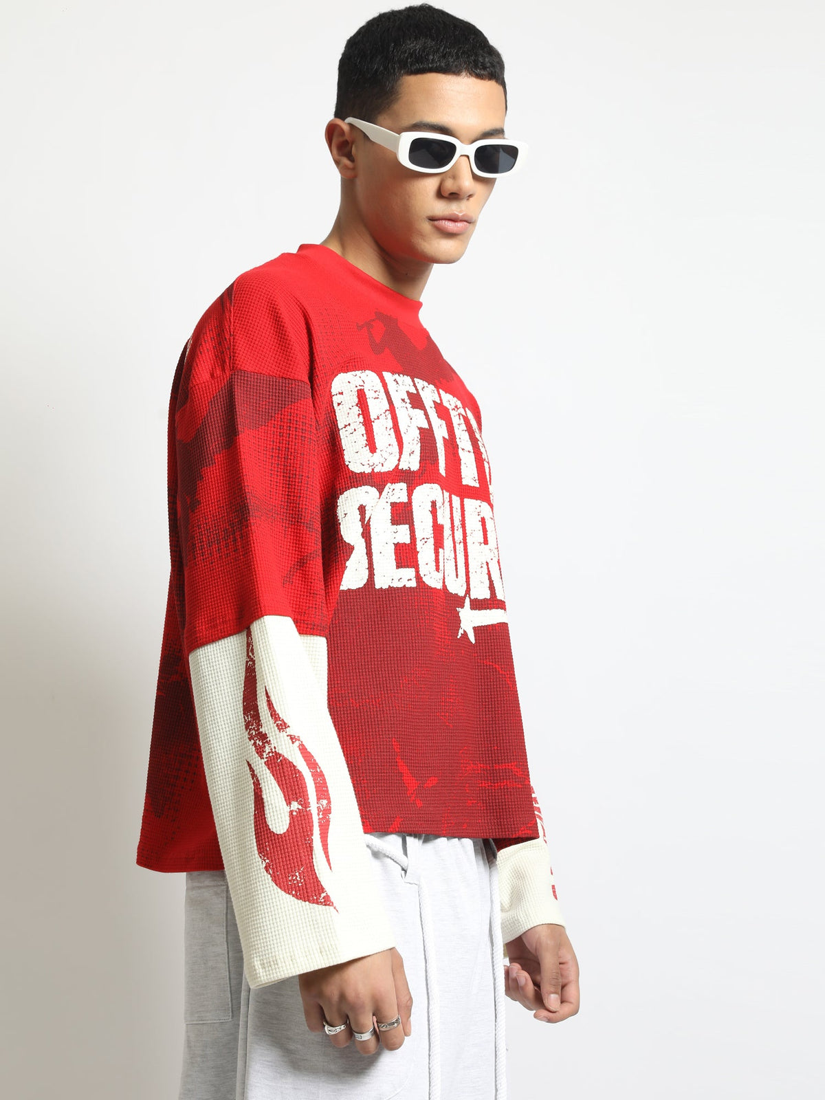Offtop Security Red, Cream Doctor Sleeve Waffle T-Shirt