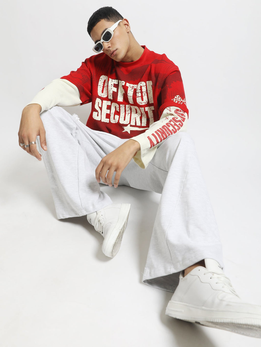 Offtop Security Red, Cream Doctor Sleeve Waffle T-Shirt