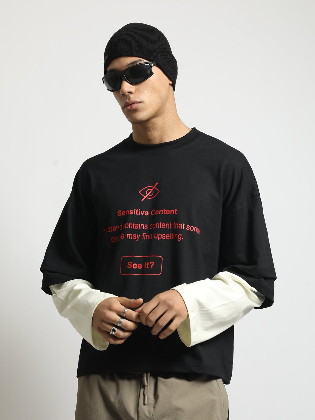 Sensitive Black, Cream Doctor Sleeve T-Shirt