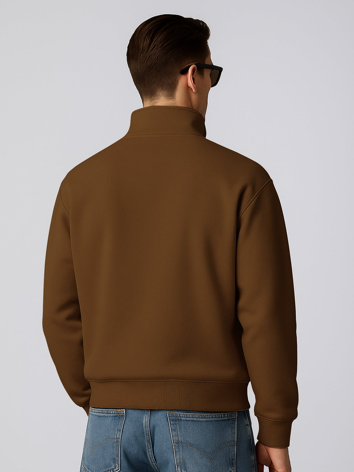 Cozy Cut Zipper Full Sleeve Brown Sweatshirt