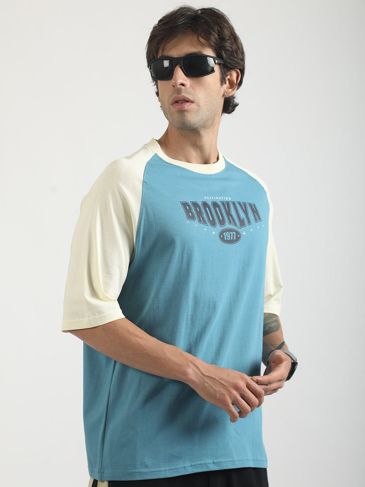 Brooklyn 1977 Blue, Cream Half Sleeve T-Shirt